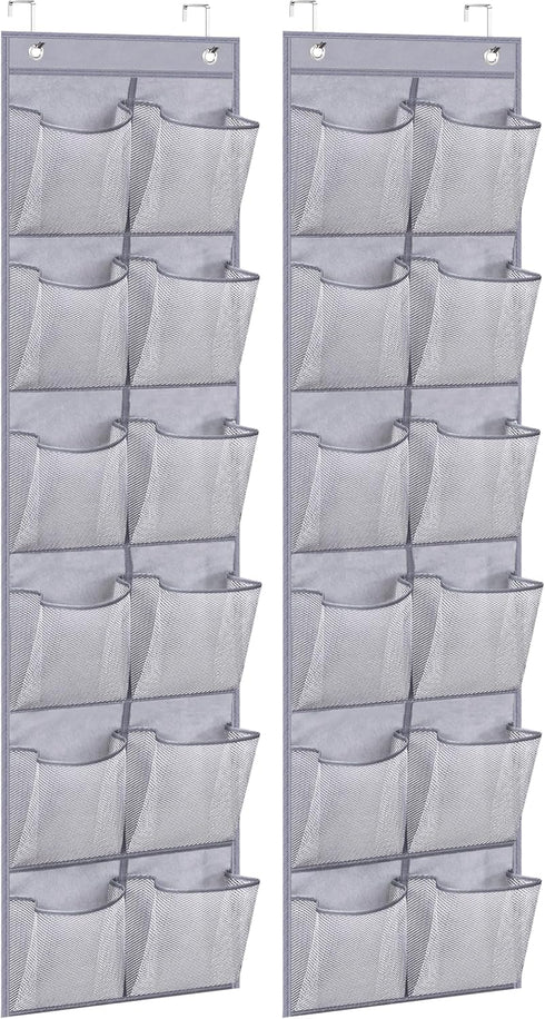 MISSLO Narrow Over The Door Shoe Organizer Door Hanger 12 Large Mesh Pockets Hanging Shoe Rack for Closet Door Cruise Ship Essential, Grey, 2 Pack...