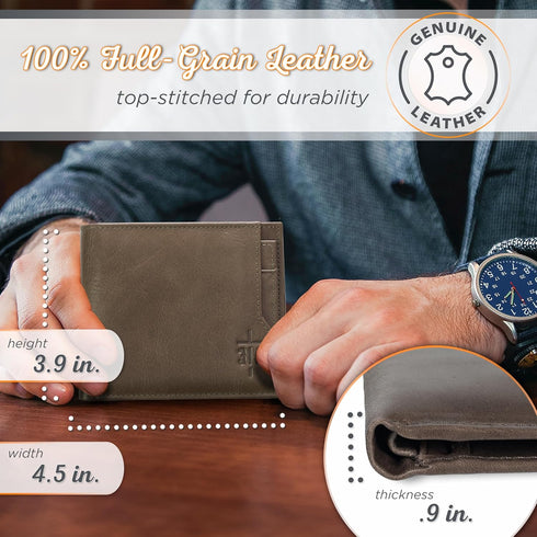 Christian Art Gifts Genuine Leather Wallet for Men John 3:16 Bible Verse with Cross Classic Taupe Leather RFID Blocking Multi-purpose Slots and Ca...