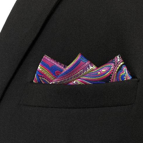 S&W SHLAX&WING Multicolored Fuchsia Pink Blue Matching Pocket Square Only...