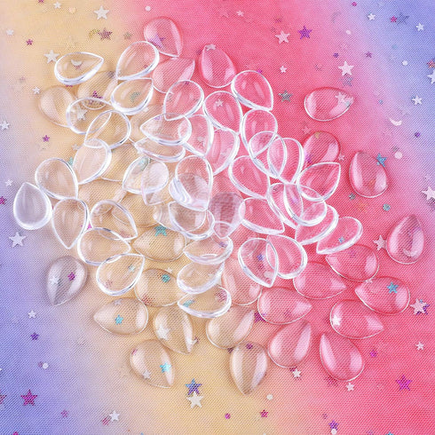 HAUTOCO 72pcs Teardrop Glass Cabochons 18x25mm Flat Back Clear Cabochon Dome Tiles Non-calibrated for Cameo Pendant Photo Craft Jewelry Making...