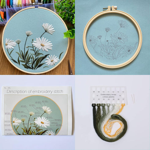 Silentsea 3 Sets of Starter Kits for Embroidery Beginners, Including 3* Embroidery Cloth with Patterns, Hoop, Needle, Manual and Other Manual DIY ...