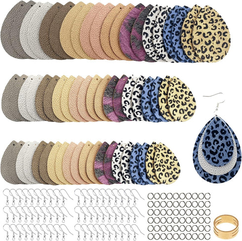 AOUXSEEM 181 Pcs Faux Leather Earrings DIY Making Kit, Contains 60 Pre Cut Metallic Vinyl and Leopard Printed Fabric Earring Pieces,60 Earring Hoo...