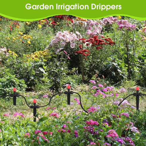 25 Pcs Drip Irrigation Emitters for 1/4'' drip irrigation Adjustable 8 Hole Water Flow Dripper Irrigation Drip Heads with Stake for (4-7mm) Garden...