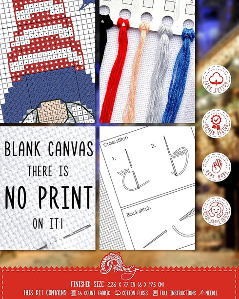 Povitrulya Counted Cross Stitch Bookmark Kit for Adults 'American Gnome' - DIY Embroidery Gift for Veterans day...