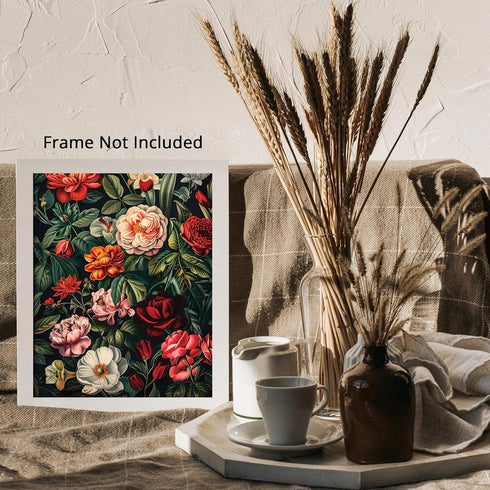 Posterizer 1 pcs-red-orange and coral lush flowers-nature scene-Floral & Botanical Art-Abstract & Modern Art-Decor for Home & Office- UNFRAMED Wal...