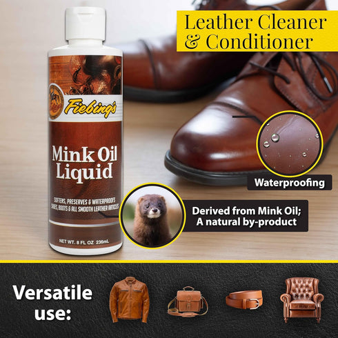 Fiebing's Liquid Mink Oil for Leather Boots (8 fl oz) - Leather Cleaner & Conditioner - Waterproof, Preserve, Soften All Smooth Leathercraft & Vin...