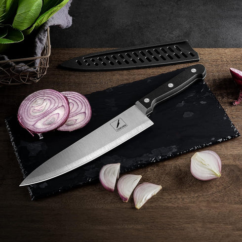 Kitchen Knife, 3-Pcs Knife Set With Sheath, 8 Inch Chef Knife, 4.5 Inch Utility Knife, 4 Inch Paring Chef Knife, Stainless Steel, Black...