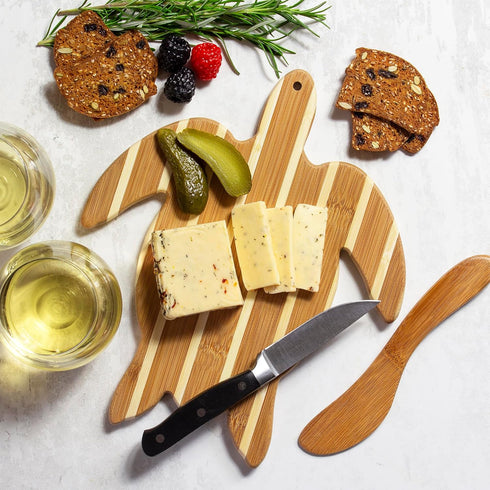 Totally Bamboo Sea Turtle Charcuterie Board with Spreader Knife Gift Set, 11-1/2" x 8-5/8"...