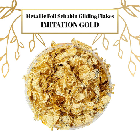 U.S. Art Supply Metallic Foil Schabin Gilding Gold Leaf Flakes - Imitation Gold in 10 Gram Bottle - Gild Picture Frames, Paintings, Furniture, Dec...