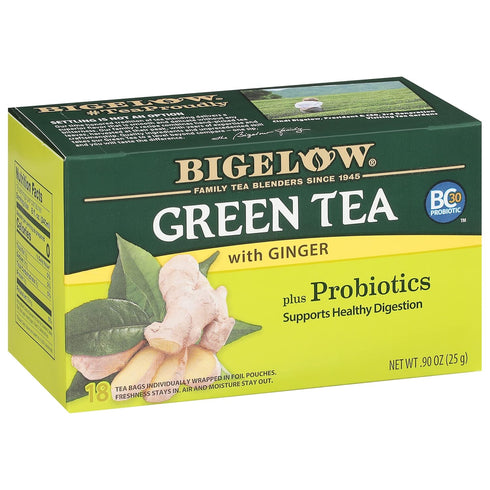 Bigelow Tea Green Tea with Ginger Plus Probiotics, Caffeinated Tea with Ginger, 18 Count Box, (Pack of 6), 108 Total Tea Bags...