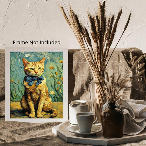 Posterizer 1 pcs- Orange cat sitting on the ground with a blue bow tie-Art for Animal Lovers-Floral Botanical Art- Gift for Men Women Teens-Decor ...