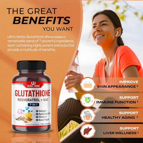 Glutathione Supplement 10,050mg Active Reduced Form, Enriched with Resveratrol, NAC, Collagen, Hyaluronic Acid, Vitamin C - Advanced Antioxidant f...