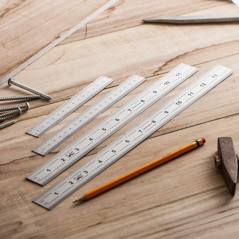 Mr. Pen- Machinist Ruler, 4 Pack (6, 8, 12, 14 inch), Metric Ruler, Millimeter Ruler, (1/64, 1/32, mm and .5 mm), 6 inch Ruler, Stainless Steel Ru...