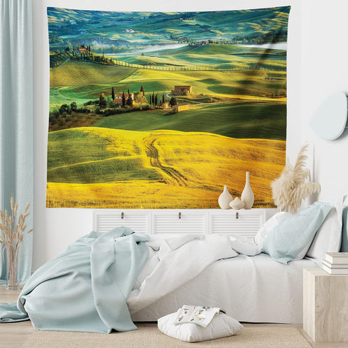 Lunarable Tuscan Tapestry, Idyllic Landscape of Tuscany Road and Cypresses to Medieval Farmhouse Image, Fabric Wall Hanging Decor for Bedroom Livi...