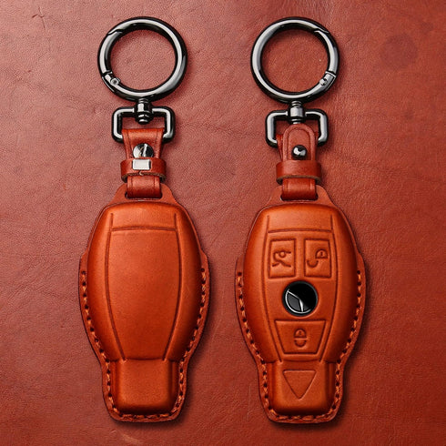 Tukellen for Mercedes Benz Key fob Cover Genuine Leather with Keychain,Leather Key case Protector Compatible C E M S CLS CLK GLK GLC G AMG Series ...