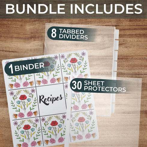 Samsill Recipe Binder Full Page 8.5 x 11 Kit, 1 Inch D-Ring, Floral Tile Design...