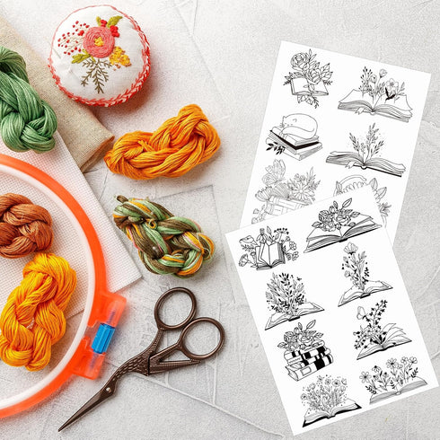 Water Soluble Embroidery Patterns Stabilizers - Rngmsi 2 Sheets Book Lover Stick and Stitch Embroidery Paper Wash Away 14 Pcs Cat Flower Embroider...