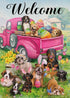 Home Decorative Welcome Easter Eggs Pink Truck Dog Garden Flag, Country Puppy House Yard Daffodil Tulip Daisy Flowers Outside Decoration, Spring F...