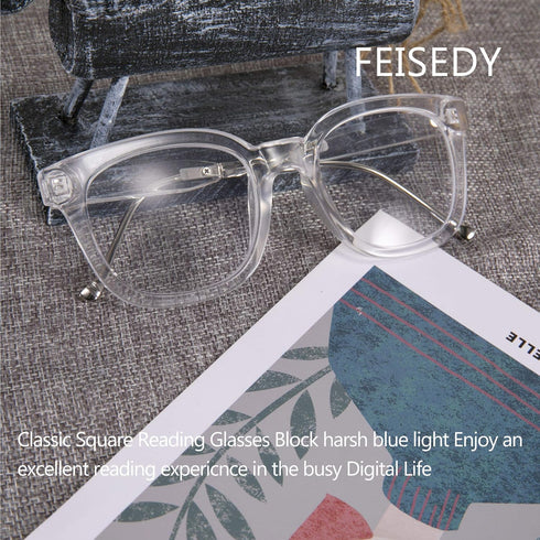 FEISEDY Classic Reading Glasses Square Blue Light Blocking Women Men Reader Glasses B2648...