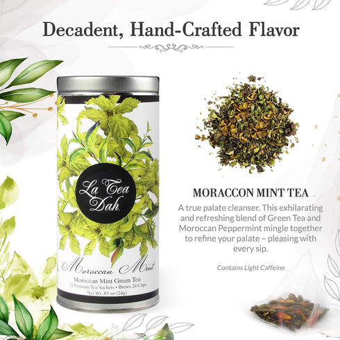 Moroccan Mint Tea by La Tea Dah, Premium Peppermint Tea Bags Made with Green Tea Leaves, Peppermint Leaves, & Natural Peppermint Flavor, Floral Te...