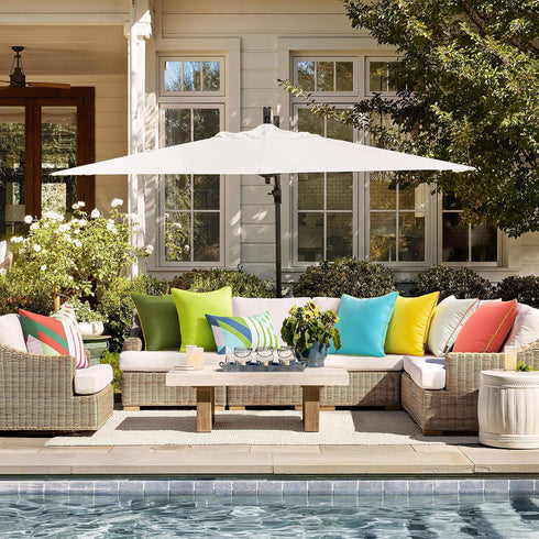 Phantoscope Pack of 2 Outdoor Waterproof Throw Pillow Covers with Contrast Piping, Decorative Square Cushion Case Patio Pillows for Couch Tent Sun...