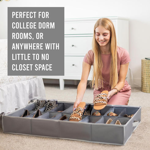 Under Bed Shoe Storage Organizer - TEAR-RESISTANT Heavy Duty 600D Material - Fits All Styles Men's and Women's Shoes, Up to 16 Pairs - Extra-Stron...