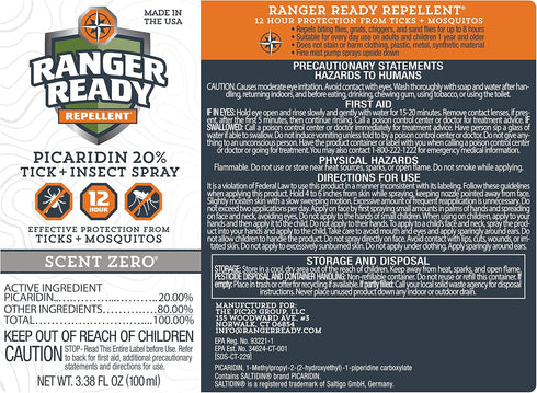 Ranger Ready Picaridin Insect Repellent Spray - Mosquito Repellent and Tick Spray, Scent Zero, Travel Size Bug Spray (3.4 oz, Pack of 1)...
