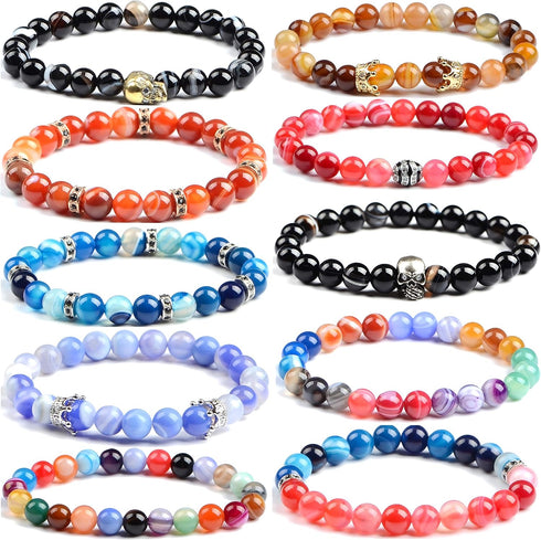 Massive Beads 140PCS 6MM Natural Crystal Beads Stripe Agate Gemstone Round Loose Energy Healing Beads with Free Crystal Stretch Cord for Jewelry M...
