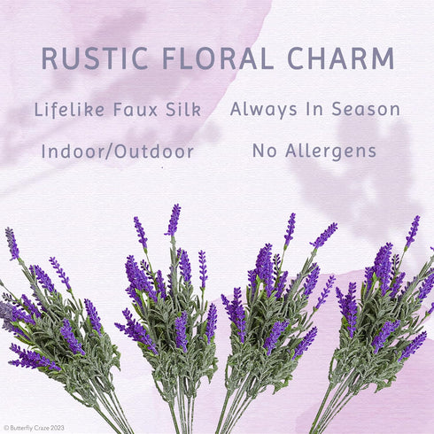 Butterfly Craze Lifelike Artificial Lavender Plants - Perfect for Crafting, Home Decor, and Weddings, Pair with Fake/Dried Flowers Like Purple Ros...