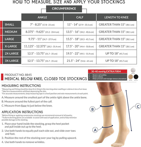 Truform 30-40 mmHg Compression Stockings for Men and Women, Knee High Length, Closed Toe, Beige, 3X-Large...