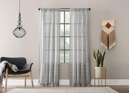 Clean Window Textured Slub Stripe Anti-Dust Allergy/Pet Friendly Sheer Curtain Panel, Gray, 52" W x 63" L (1 Panel)...