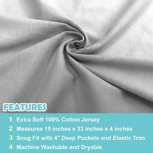 American Baby Company 15" x 33" Fitted Bassinet Sheet, 100% Natural Cotton Jersey Knit, Gray, Soft Breathable, for Boys and Girls...