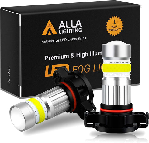 Alla Lighting 2800lm PSX24W 2504 LED Fog Lights Bulbs 12276, 6000K Xenon White Xtreme Super Bright COB-72 12V Cars Trucks Replacement...