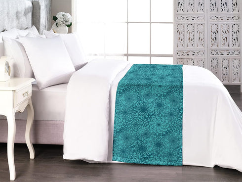 Lunarable Teal and Turquoise Bed Runner, Geometric Abstract Composition with Different Shapes Theme, Decorative Accent Bedding Scarf for Hotels Ho...