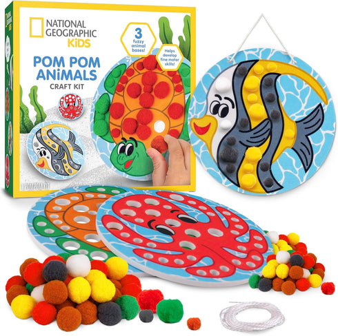 NATIONAL GEOGRAPHIC Kids Pom Poms Arts and Crafts Kit - Pom Pom Animals Toddler Craft Kit, Preschool Art, Toddler Crafts Ages 3-5, Crafts for Todd...