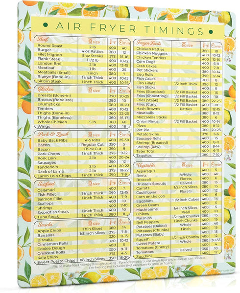Air Fryer Magnetic Cheat Sheets, Multicooker Cheat Sheet Recipe Magnets, with Cooking Temperature, Time & Size Chart Conversion Measurement, Orang...