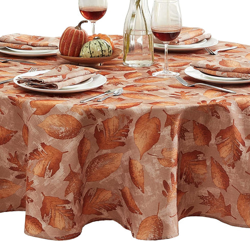 Newbridge Thanksgiving Taupe Metallic Foliage Contemporary Set of 8 Napkins, Autumn Golden Metallic Leaf Print, Soil Resistant No Iron Easy Care H...