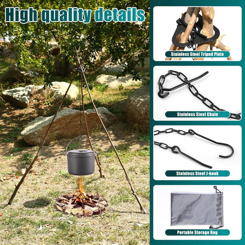 Camping Tripod Board-camping essentials?Turn Branches into Campfire Tripod ?fire pit grill?with Adjustable Chain for Hanging Cookware,Portable Cam...