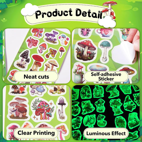 Mushroom Water Bottle Stickers for Kids Glow in The Dark, 107 PCS Vinyl Waterproof Stickers Pack for Laptop Skateboard Phone Case, Forest Aestheti...