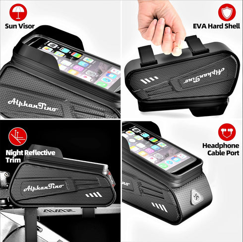 Bike Phone Holder Bag - Waterproof Hard Case Large Capacity Top Tube Front Frame Bicycle Pouch Cycling Mount, Bike Accessories, TPU Touch-Screen &...