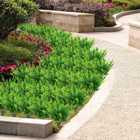 Artificial Plants Flowers Faux Boxwood Shrubs 6 Pack, Lifelike Fake Greenery Foliage with 42 Stems for Garden, Patio Yard, Wedding, Office and Far...