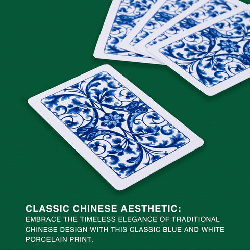 drizzle Poker Mahjong Playing Cards Table Game Chinese Blue and white porcelain Design 144 Card Chips Set PVC Plastic Waterproof Portable Leisure ...