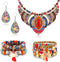 JeryWe 4 Pcs Bohemian Jewelry Set for Women Ethnic Style Costume Necklace Multilayer Boho Stretch Beaded Bracelet Vintage Boho Dangle Earrings, Cu...
