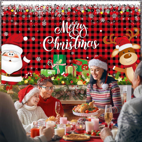 Irenare Christmas Banner Backdrop Santa Claus Reindeer Merry Christmas Banner Indoor for Xmas Holiday Party Photo Booth Photography Wall Hanging D...