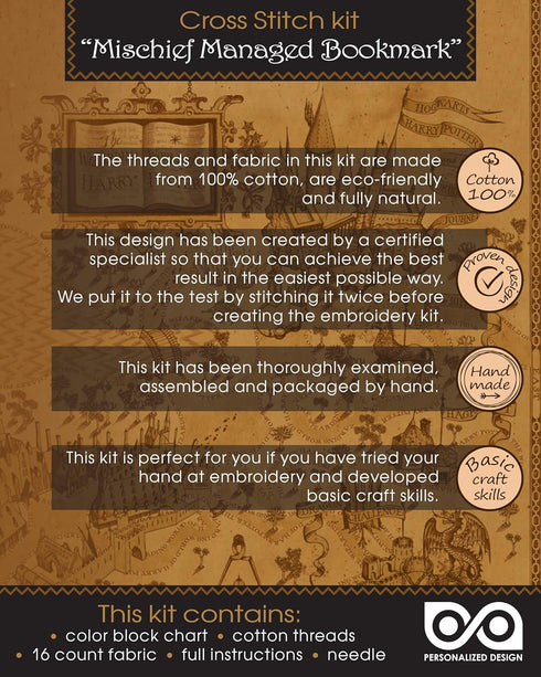 Personalized.Design Counted Cross Stitch Kit of Bookmark ‘Mischief Managed - I Solemnly Swear That I Am Up to No Good’...