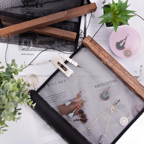 FEQO Earring Organizer Hanging Mesh Earrings Holder Wall Mounted Earring Hanging Jewelry Display Organizer with 20 Pieces S Shape Black Hooks (24 ...
