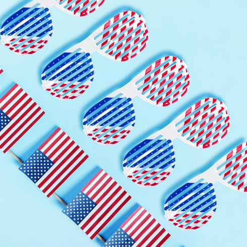 American Flag USA Patriotic Design Plastic Shutter Glasses Shades Sunglasses Eyewear for Party Props, Decoration (12 Pairs)...