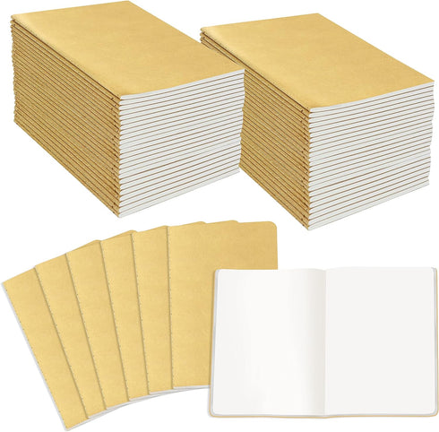 48 Pack Unlined Kraft Notebooks, Soft Cover Sewn Diary Memo Pad for Travelers, Students and Doodlers, (48 pages, 4” x 5.7”)...
