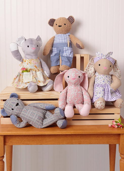 McCall's Plush Bear, Bunny and Mouse with Clothes and Headband Sewing Pattern Kit, Design Code M8422, One Size Each, Multicolor...