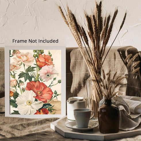 Posterizer 1 pcs-chic poster with white and orange flowers-Floral & Botanical Art-Abstract & Modern Art-Decor for Home & Office- UNFRAMED Wall Art...